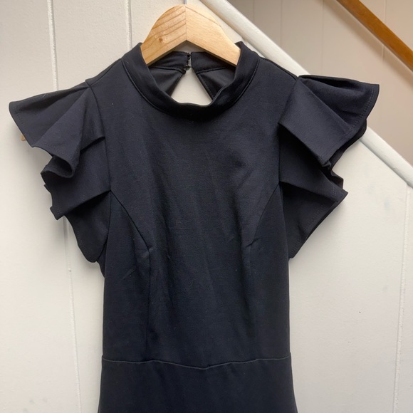 Lulus Stylish Splendor Ruffle Open Back BodyCon Black Midi Dress Size Small NWT - Picture 4 of 7